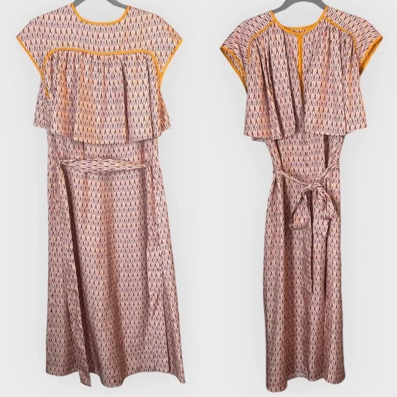 AKNVAS 100% Silk Logo Prairie Midi Dress Prairie Peasant Luxury - Picture 13 of 13